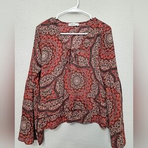 Abercrombie And Fitch Medium Tie V Neck Bell Flare Sleeve Boho 70s Blouse Top